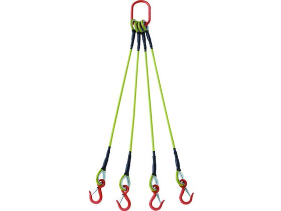 ●型番：TWSP4P9S1.5WT●入数：1S●安全使用荷重4本吊り（t）：吊り角度60度以内1．57 ●全長（m）：1．5 ●ワイヤ径（mm）：9 ●外径（mm）：11 ●被覆色：黄透明●アルミロッ