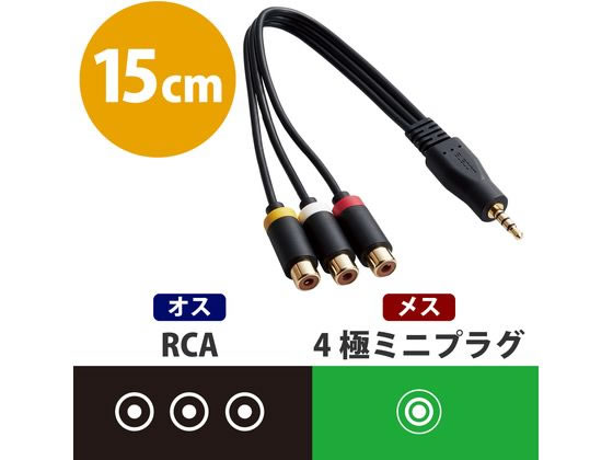 エレコム ミニプラグ 4極-RCAピン変換ケーブル DH-MWRYF015BK 通販