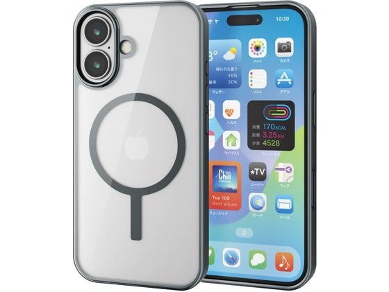 ●対応機種：ｉＰｈｏｎｅ １６●セット内容：ケース本体×１●材質：ケース本体：ＴＰＵ（熱可塑性ポリウレタン）、ポリカーボネート、磁石●カラー：チャコールグレー●ワイヤレス充電器対応：○（磁力装着タイプ