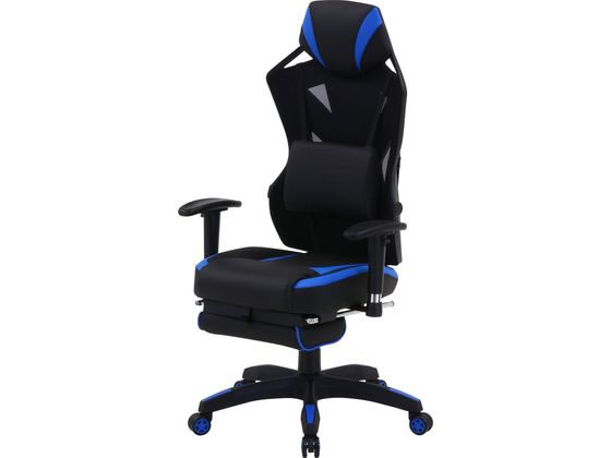 不二貿易 メッシュゲーミングチェア レイズ フットレスト付き BL 19430