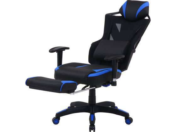 不二貿易 メッシュゲーミングチェア レイズ フットレスト付き BL 19430
