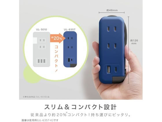 ソニック スリム ポータブルコンセント ポーチ付 USB-C ネイビー UL