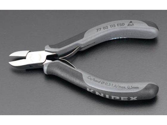 ●メーカー：ＫＮＩＰＥＸ（クニペックス）●型番：７７１２１１５ＥＳＤ●全長：１１５ｍｍ●斜刃●表面抵抗：１×１０＾５Ω以上、１０＾１２Ω未満●仕上げ：高級磨き●ハンドル：コンフォート（ＥＳＤ）●仕様：
