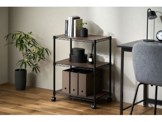 アイリスオーヤマ カラーメタルラック ウッドボード付き ブラック CMM