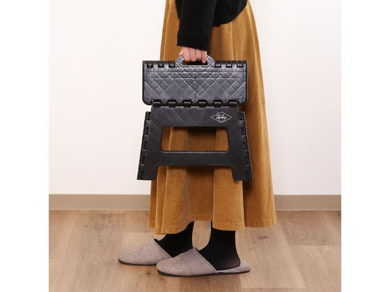 不二貿易 フォールディングステップスツール H22cm ブラック 86874