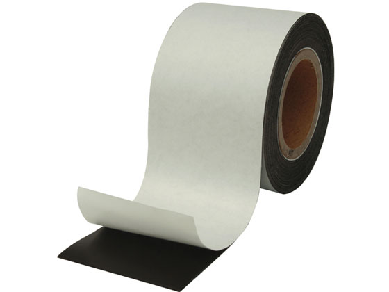 ●マグネットシート●長さ１０ｍ●種別：粘着タイプ（黒）●外形寸法：幅１００ｍｍ×厚０．８ｍｍ×長さ１０ｍ●材質：片面＝はく離紙・粘着剤付、裏面＝マグネットシート