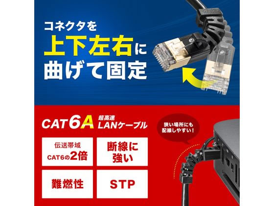 サンワサプライ 4方向固定CAT6A STP LANケーブル ブラック 0.2m