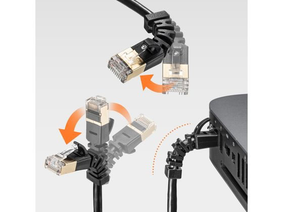 サンワサプライ 4方向固定CAT6A STP LANケーブル ブラック 0.2m