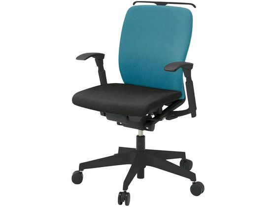 ●品番：ＫＦ−４４７ＰＶＨＴ１Ｔ１Ａ３●カラー：ベース（本体・肘・ハンガー・脚）／ブラック、張地／ストロングブルー●外寸法：幅６４０×奥行５８５×高さ８６０ｍｍ●座面高さ：４２０〜５３５ｍｍ●座面寸法