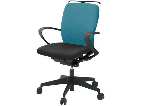 ●品番：ＫＦ４４６ＰＶＨＭＴ１Ｔ１Ａ３●カラー：ベース（本体・肘・ハンガー・脚）／ブラック、張地／ストロングブルー●外寸法：幅６４０×奥行５８５×高さ８６０ｍｍ●座面高さ：４２０〜５３５ｍｍ●座面寸法