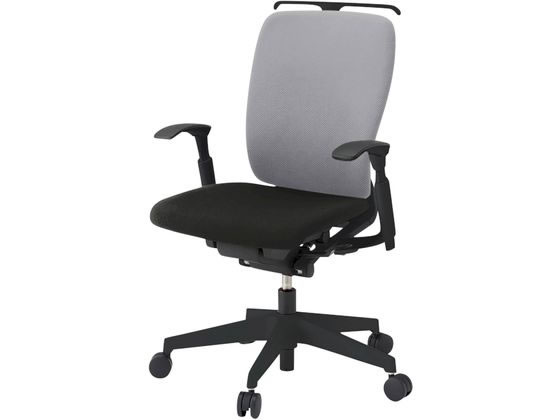 ●品番：ＫＦ−４３７ＰＶＨＴ１Ｔ１Ｗ６●カラー：ベース（本体・肘・ハンガー・脚）／ブラック、張地／ライトグレー●外寸法：幅６４０×奥行５８５×高さ９１０ｍｍ●座面高さ：４２０〜５３５ｍｍ●座面寸法：幅