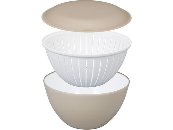 ●色：ベージュ●セット内容：ザル、ボウル、蓋●収納時サイズ：径２０．５×高１３．１ｃｍ●商品サイズ：［ザル］径２０．４×高９．６ｃｍ、［ボウル］径２０×高１０．５ｃｍ、［蓋］径２０．５×高２．３ｃｍ●