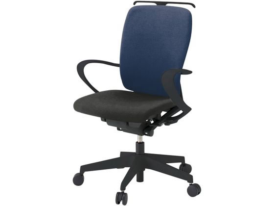 ●品番：ＫＦ４３６ＰＶＨＭＴ１Ｔ１Ｂ２●カラー：ベース（本体・肘・ハンガー・脚）／ブラック、張地／ネイビーブルー●外寸法：幅６４０×奥行５８５×高さ９１０ｍｍ●座面高さ：４２０〜５３５ｍｍ●座面寸法：