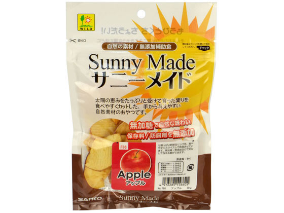 ●原材料：リンゴ ●保証成分：粗たん白質１．５％以上、粗脂肪０．９％以上、粗繊維５．５％以下、粗灰分１．５％以下、水分１５．０％以下