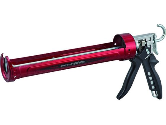 ●型番：CNV-SP26-900●全長（mm）：457 ●全高（mm）：211 ●筒直径（mm）：72 ●適合コーキング剤：900ml ●容量：900ml●押出し量：4mm ●タテ目盛20cmアカシロ