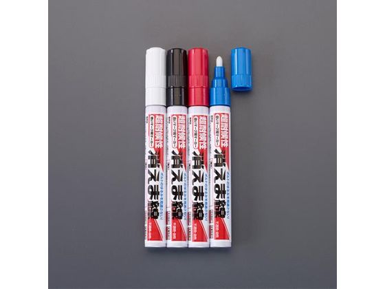 ●カラー：４色セット（黒、白、赤、青）●入数：４本●サイズ：φ１５×１４０ｍｍ●線幅：１．０〜２．０ｍｍ●材質：シリコーン系樹脂●油性●細字●耐候性に優れ、屋外でも消えずに、変色に少ないマーカーです。