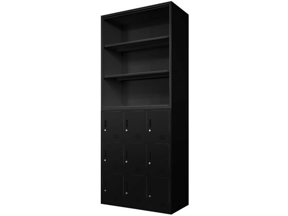 ●カラー：ブラック●サイズ：オープン書庫／幅９００×奥行４００×高さ１０５０ｍ、９人用／幅９００×奥行４００×高さ１０５０ｍｍ●重量：オープン書庫／２０ｋｇ、９人用／３２ｋｇ●材質：本体・扉／スチール