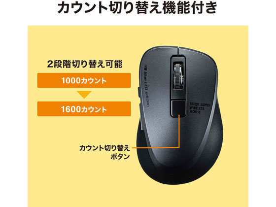 サンワサプライ 静音無線ブルーLEDマウス 5ボタンブラック MA-WBL153BK
