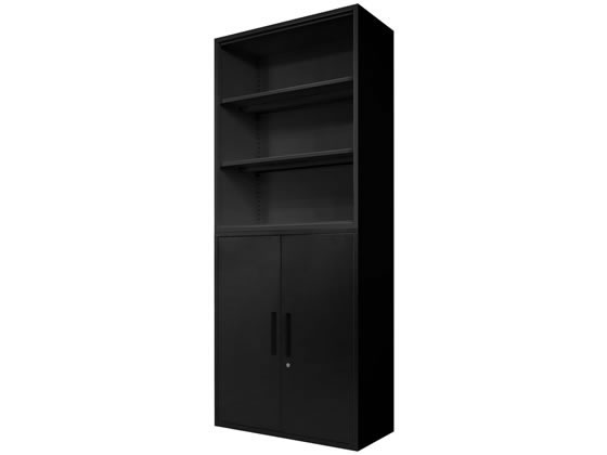 ●カラー：ブラック●サイズ：オープン書庫／幅９００×奥行４００×高さ１０５０ｍ、両開き書庫／幅９００×奥行４００×高さ１０５０ｍｍ●重量：オープン書庫／２０ｋｇ、両開き書庫／２７ｋｇ●材質：本体・扉／
