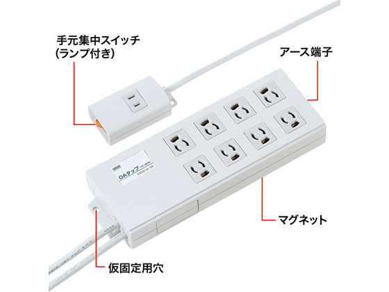 サンワサプライ 抜け止め タップ TAP-3803N スチールに固定できる