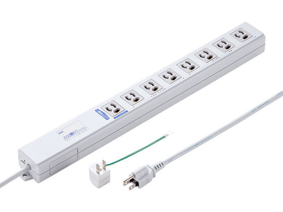 ●定格容量：１５Ａ・１２５Ｖ（合計１５００Ｗまで） ●プラグ：３Ｐ（３Ｐ→２Ｐ変換アダプタ付き） ●差込口：３Ｐ・８個口（パソコン本体用×１、連動口×４、非連動口×３）（抜け止めタイプ） ●コード：Ｖ
