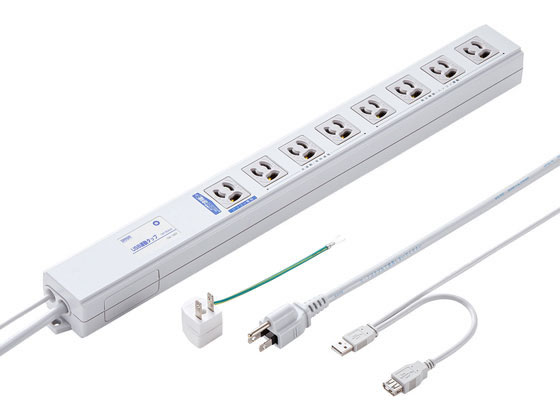 ●定格容量：１５Ａ・１２５Ｖ（合計１５００Ｗまで） ●プラグ：３Ｐ（３Ｐ→２Ｐ変換アダプタ付き） ●差込口：３Ｐ・８個口（パソコン本体用×１、連動口×４、非連動口×３）（抜け止めタイプ） ●コード：Ｖ