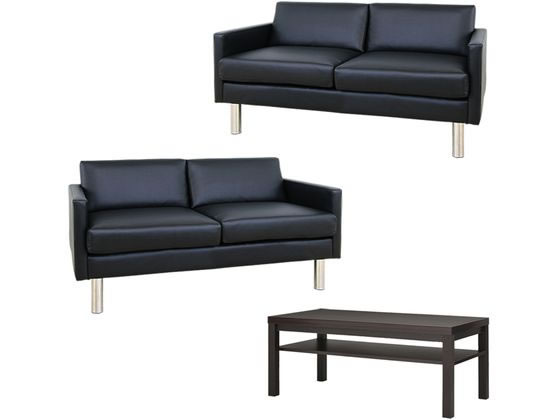 ●カラー：ブラック●サイズ：２人掛けソファ／幅１３２０×奥行６３０×高さ７４０ｍｍ（座面高４３０ｍｍ）／１台あたり、センターテーブル／幅１１００×奥行５５０×高さ４５０ｍｍ●重量：２人掛けソファ／２３
