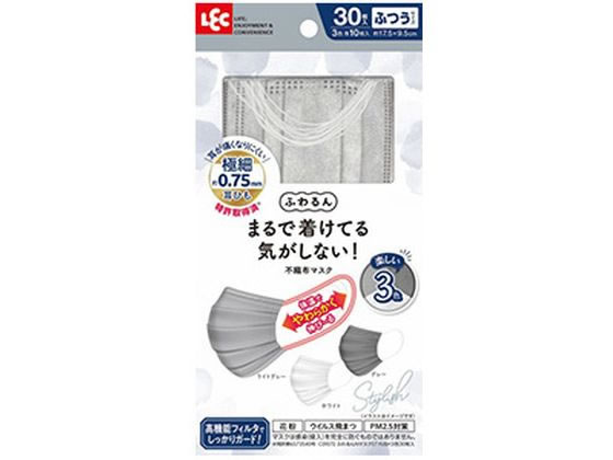 ●材質：本体・フィルタ部／ポリプロピレン、ノーズフィッター部／ポリエチレン、耳ひも部／熱可塑性エラストマー●サイズ：１７５ｍｍ×９５ｍｍ●注文単位：１箱（３０枚）