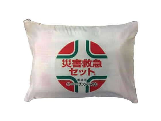 ●セット内容：災害救急防護シート（レスキューシート）×１枚、救急用三角巾×１枚、救急包帯ガーゼ付（止血包帯）×１個、救急用傷手当てセット（ガーゼ・絆創膏・ノンアルコール清浄綿）×１組、携帯型エコライト