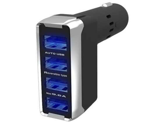 ●本体色：ブラック●入力電圧：ＤＣ１２Ｖ／２４Ｖ、マイナスアース車●出力電圧：ＤＣ５Ｖ●出力電流：１ポート最大２．４Ａ／４ポート合計最大９．６Ａ（９６００ｍＡ）●使用温度範囲：０〜３５度●本体サイズ／