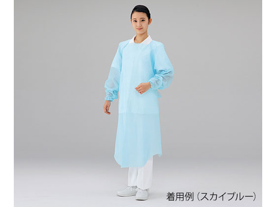●色：スカイブルー●入数：1箱（30枚入）●材質：PE（ポリエチレン）●サイズ：（幅）950×（丈）1100mm●厚み：30μm●袖口ゴム絞り●エンボス加工●フリーサイズ●ケース入数量：10箱入●※1