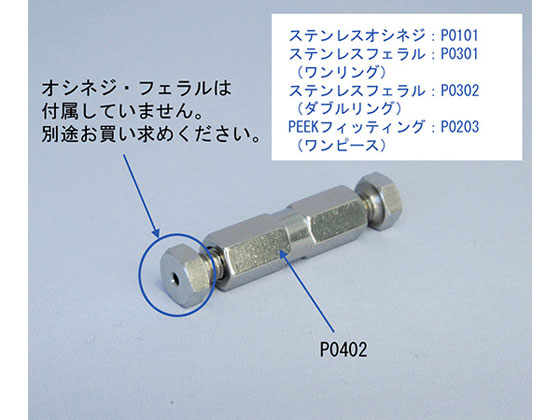 ●適用チューブ：１／１６"（＝１．５９ｍｍ）●ねじ：１０−３２コーン●材質：ステンレス●オシネジタイプ●フェラル：ワンリング●貫通穴径：０．３５ｍｍ●付属接続フィッティング：なし（本体のみ、