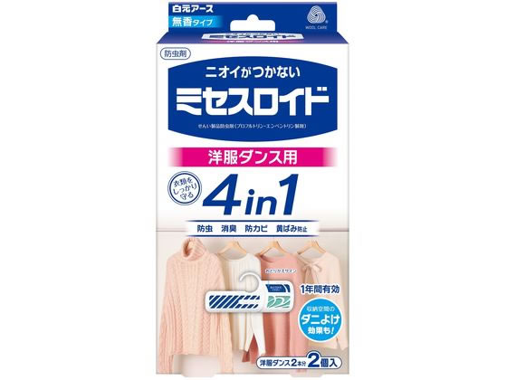 ●洋服ダンス２本分●無香タイプ●標準使用量：洋服ダンス（５００Ｌ）につき１個●有効期間：使用開始後約１年間（防虫効果）●成分：プロフルトリン、エムペントリン（ピレスロイド系）、フェノール系防カビ剤（防