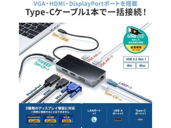 サンワサプライ USB Type-Cドッキングステーション USB-DKM2BK 通販