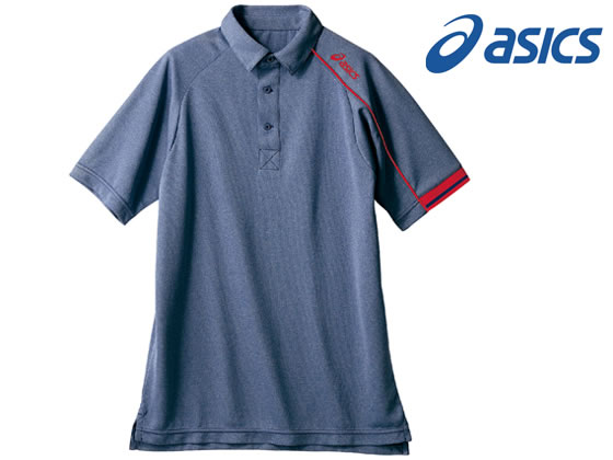 アシックス ポロシャツ 兼用 半袖 ネイビー×レッド M CHM305-5023