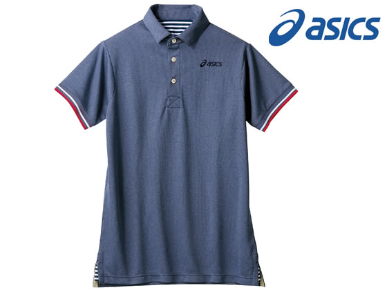 アシックス ポロシャツ 兼用 半袖 ネイビー×ホワイト L CHM306-5001