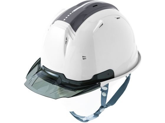 ●安全用品（ヘルメット）●本体：ＡＢＳ樹脂・バイザー：ポリカーボネート・２液ウレタン塗装スプレーガン塗装●色：シロ●サイズ：Ｆ●サイズ詳細データ：Ｄ２９．５ｃｍ×Ｗ２１．９ｃｍ×Ｈ１５．６ｃｍ・内寸Ｄ