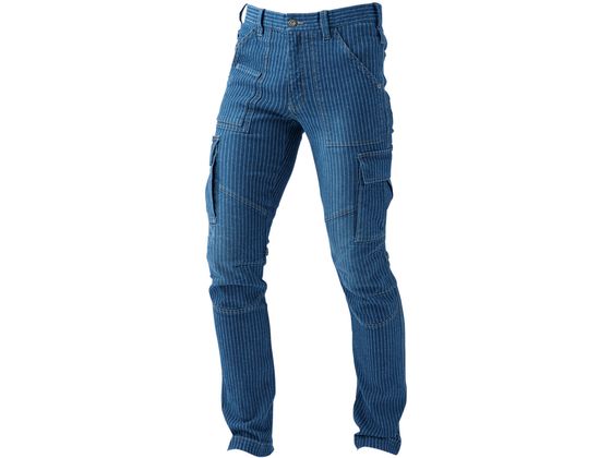 ●ワークウェア（カーゴパンツ）●綿９８％、ポリウレタン２％●色：インディゴブルー●サイズ：Ｍ●サイズ詳細データ：ウエスト８０ｃｍ・股上２２ｃｍ・股下８０ｃｍ・ワタリ２７ｃｍ・裾幅１８ｃｍ